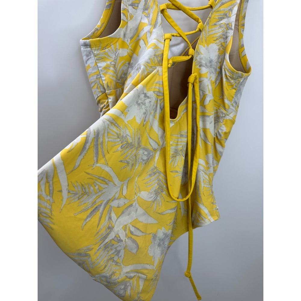 Cacique Swim One Piece Swimsuit Yellow Floral Lace Up Back Ruched Plus Size 20 - Picture 10 of 11